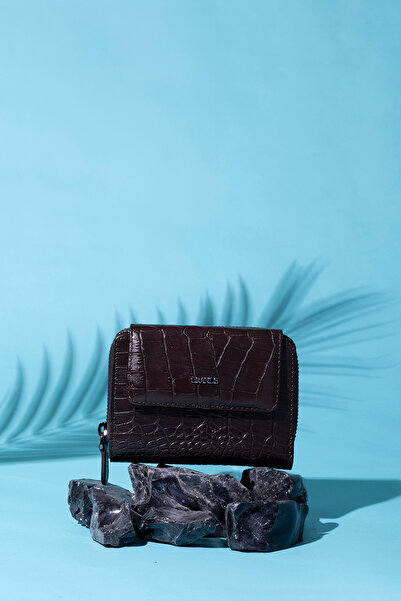 Grande Γυναικείο πορτοφόλι 3802 Model από γνήσιο δέρμα - Croco Brown