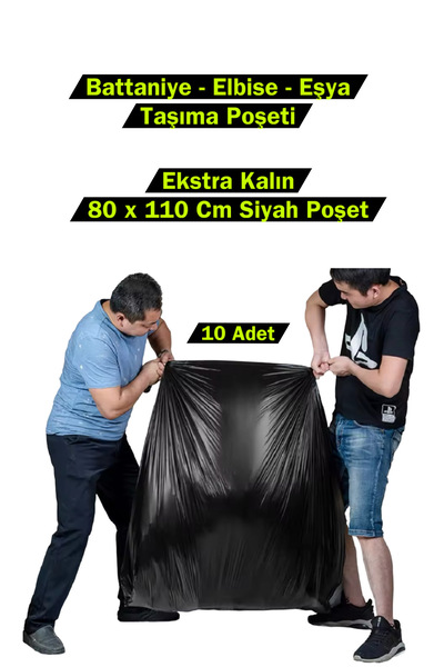 Özkan Ambalaj Temizlik Siyah Büyük Jumbo Boy Çöp Poşeti Taşıma Poşeti 80 X 110 Cm 10 Adet