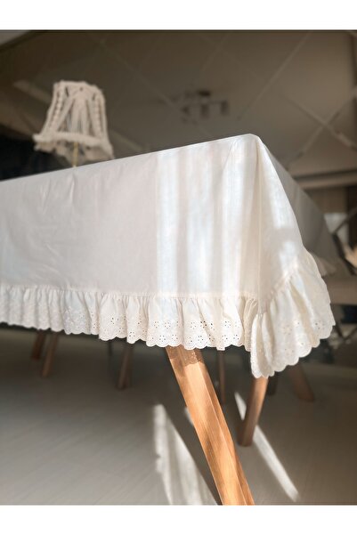 eyma home مفرش طاولة مكشكش مصنوع من القطن والكتان الخام بنسبة 100% (160 × 220 سم)