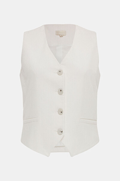W Collection Ekru V-Neck Buttoned Vest
