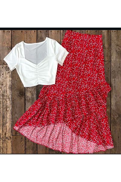 Tuğba Ceylin Butik Women's Summer Floral Ruffle Skirt