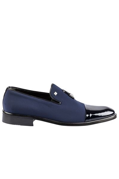 Fosco Patent Leather Navy Blue Laceless Genuine Leather Men's Classic Shoes 8036 848 514