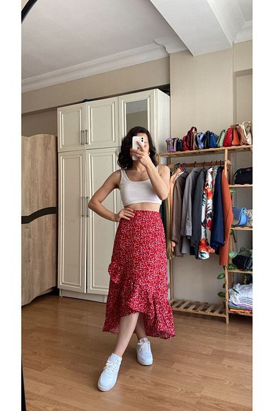Tuğba Ceylin Butik Women's Summer Floral Ruffle Skirt