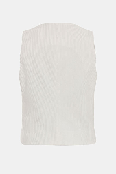 W Collection Ekru V-Neck Buttoned Vest