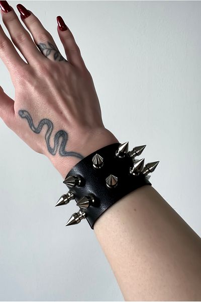 DarkellaStore Gothic Punk Slotted and Studded Faux Leather Bracelet