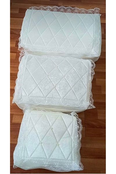 ZEYDMAN White 3-Piece Bag Velvet Pearl Lace Bundle Bridal Bag