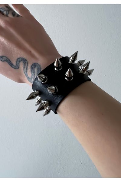 DarkellaStore Gothic Punk Slotted and Studded Faux Leather Bracelet