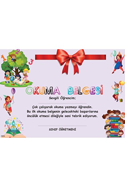 uzaktangelir İlkokul Okuma  Belgesi 1. Hamur Kalın Gramajlı Karton  (10 Adet)  OB06 (Tek Yön/Renkli)