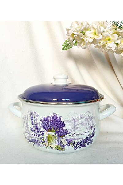 EBRULİEMAYE Lavender Enamel Pot 4.7 Liters 24 cm Diameter Milk Soup Yogurt Pot
