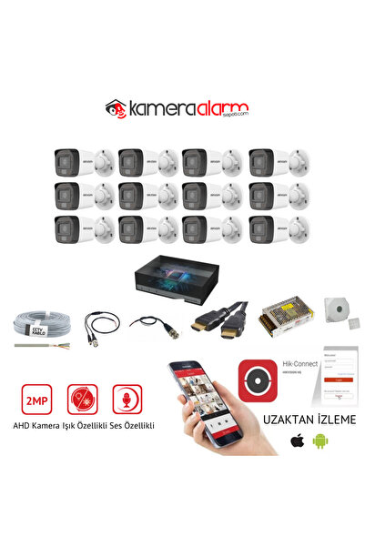 Hikvision 12 Kameralı Dahili Mikrofonlu 7/24 Renkli Görüşlü Ahd Kamera Seti