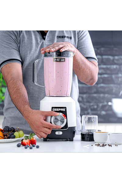 Geepas 2-in-1 Blender- 600 W, Powerful Motor with 2 Speed Setting and Pulse / White and Black