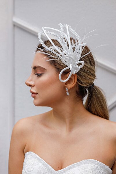 Turkuaz Gelin Saç Aksesuarı/ Düğün Nikah Otriş İnci Taş Beyaz Gelin Taç