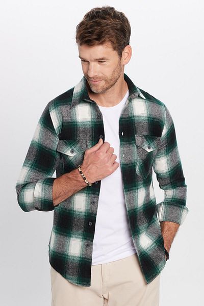 Tudors Мъжка зимна риза Lumberjack с прилепнала кройка и двоен джоб