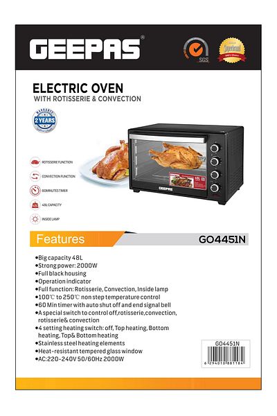 Geepas 48 L Electric Oven- G04451 Convection and Rotisserie Function, Perfect for Grilling