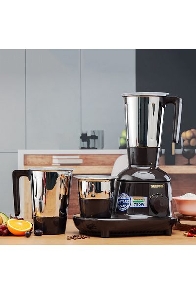 Geepas Mixer Grinder 3 in 1 Powerful Grinder Stainless Steel Jars & Blades Safety Twist Lock
