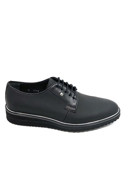 Fosco Genuine Leather Black Striped Shoes - 1595 710 46