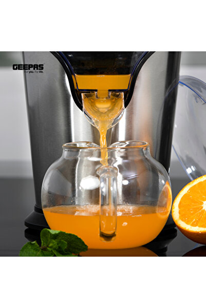 Geepas Citrus Juicer Electric Orange Juicer | Professional Brushed Stainless Steel Fruit Juicer
