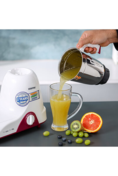 Geepas 3-IN-1 Mixer Grinder- 650W Powerful Motor with Stainless Steel Jars and Blades