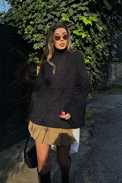 XHAN Anthracite Stand Collar Glitter Sweater 5Kxk3-49082-36