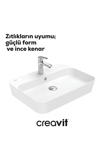Creavit Loop Dikdörtgen Beyaz Delikli Lavabo 60 Cm LP061