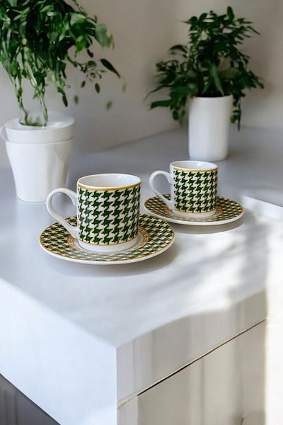eporselen Crow's Feet 4 Pieces Porcelain Coffee Cup Set for 2 People