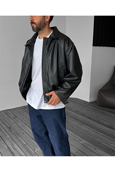 roofmen Djplus Υπερμεγέθης Δερμάτινο Μπουφάν