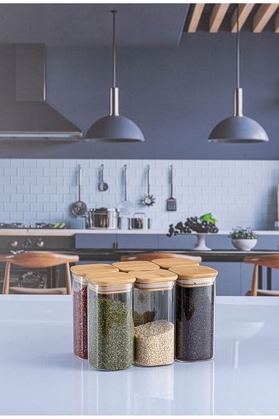 Lizzy 6-Piece 300 ml Square Bamboo Lid Glass Jar Luxury Series