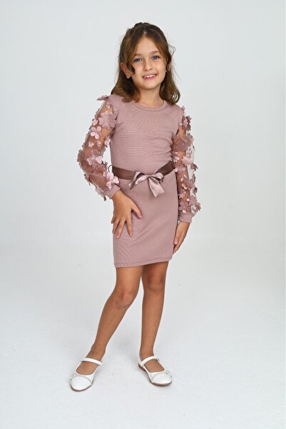 ANGELOS GIRLS Kız Çocuk Kolları Tüllü Ve Aksesuarlı Elbise 12130