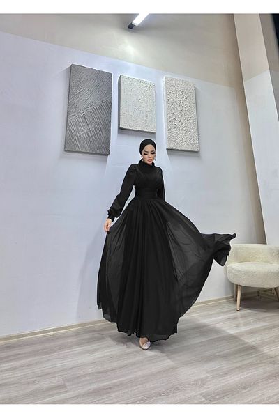 MERVEPLUME Plume Double Breasted Tulle Chiffon Evening Dress