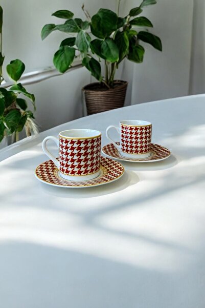 eporselen Kaz Ayağı 2 Kişilik 4 Parça Porselen Kahve Fincan Takımı