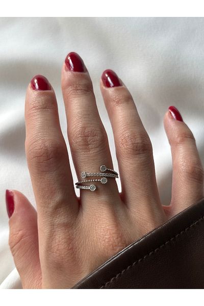 ringbox Silver Color Dot Detailed Ring