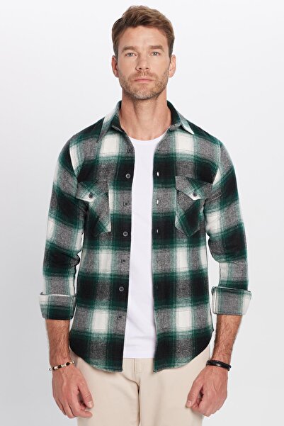 Tudors Erkek Slim Fit Dar Kesim Çift Cepli Kareli Kışlık Oduncu Gömlek