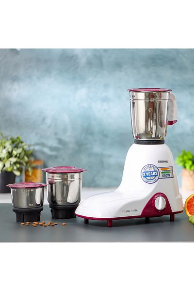 Geepas 3-IN-1 Mixer Grinder- 650W Powerful Motor with Stainless Steel Jars and Blades