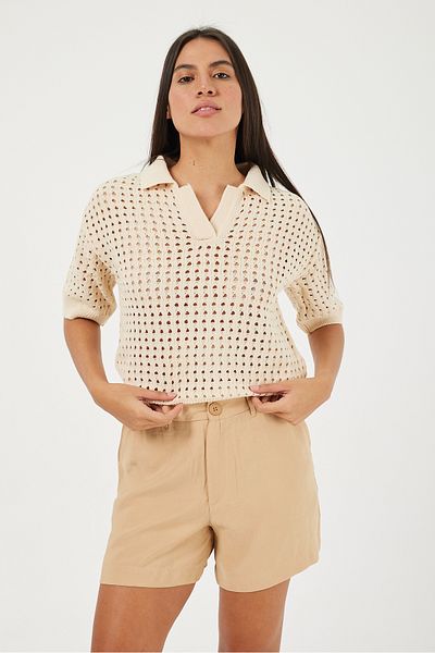 POODLE Γυναικεία πλεκτή μπλούζα Ajurku Fancy Polo Collar