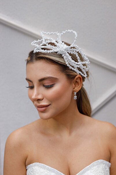 Turkuaz Gelin Saç Aksesuarı/ Nikah Düğün İnci Taş Beyaz Gelin Taç