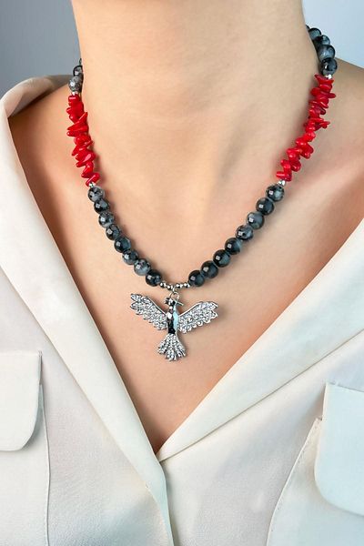 Sose Moda Phoenix Coral Natural Stone Bead Necklace - Gray