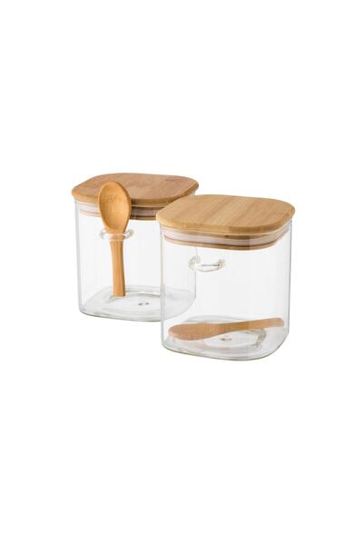 Dania 4 Piece Clear Glass Storage Canister Set with Bamboo Wood Lid