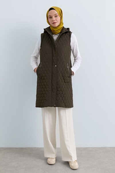 Nihan Cep Detaylı Kapitone Yelek Haki