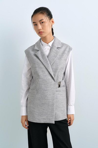 Nihan Gray Double Breasted Felt Vest