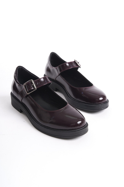 Deassa Balerin Hakiki Deri Bordo Rugan Kadın Ayakkabı