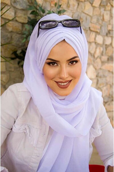 Aişe tesettür White Drawstring Ready Shawl