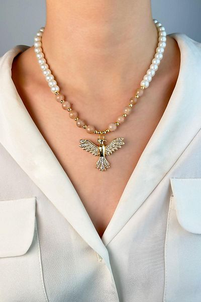 Sose Moda Phoenix Dorica and Beaded Pearl Necklace - White