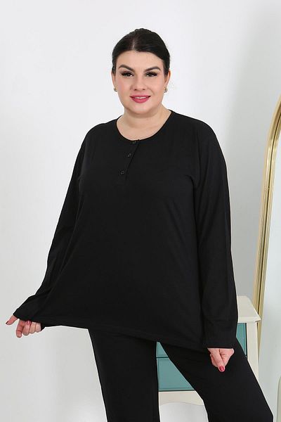 Akbeniz Σετ πιτζάμες με μακρυμάνικο χτενισμένο βαμβακερό μαύρο - 202501