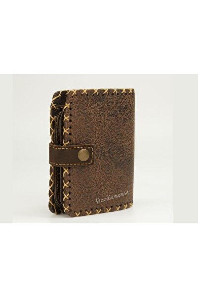 HOODİEMOUSE Small Wallet with Owl Figure Ethnic Bohemian Retro Style - Brown