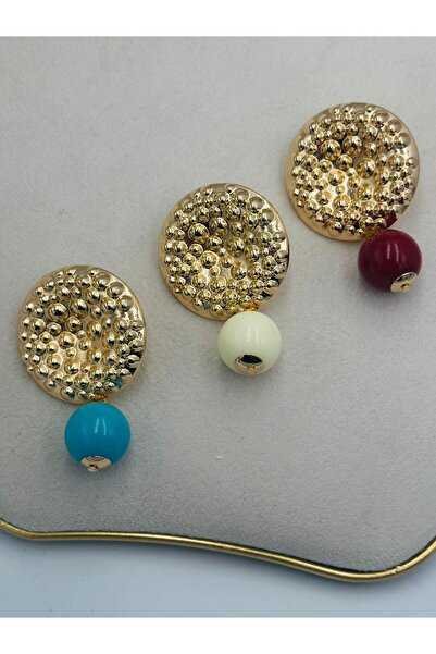 MyladyAccessoriess Dövme Plaka Sallantı Topçuk Detay Küpe Bej