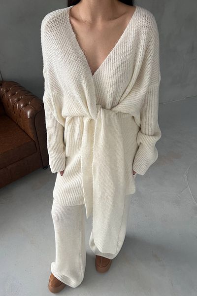 Seda Yalçın Atelier Ecru Lacing Detail Sweater Trousers Knitwear Set