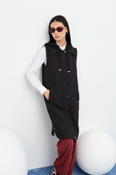 Nihan Black Thin Quilted - Mobile Hooded Vest