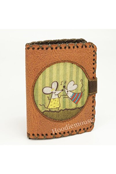HOODİEMOUSE Small Wallet with Dancing Mouse Figure Ethnic Bohemian Retro Style - Tan