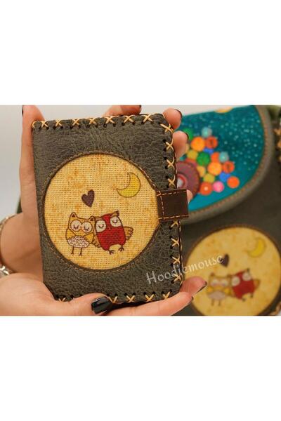 HOODİEMOUSE Small Wallet with Owl Figure Ethnic Bohemian Retro Style - Green