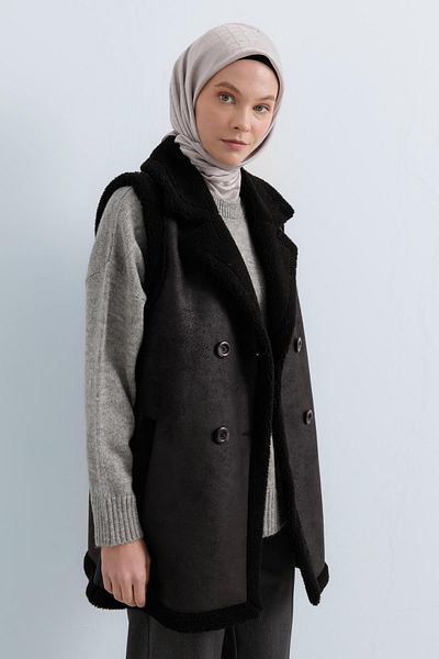 Nihan Black Fur Lined Leather Vest